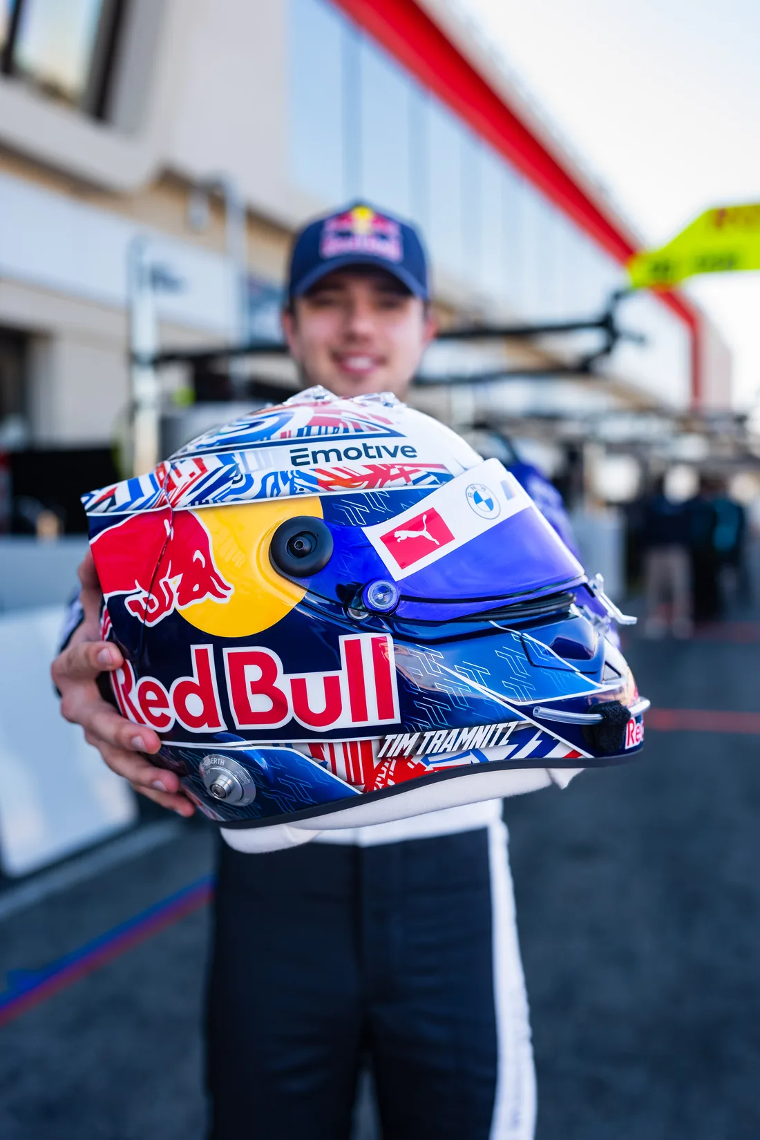Tim Tramnitz with his Red Bull helmet in the pit lane